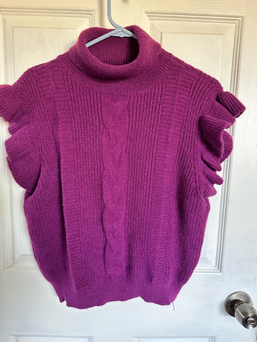 U-Knit Dresses Sleeveless Cable Turtleneck Sweater in Magenta